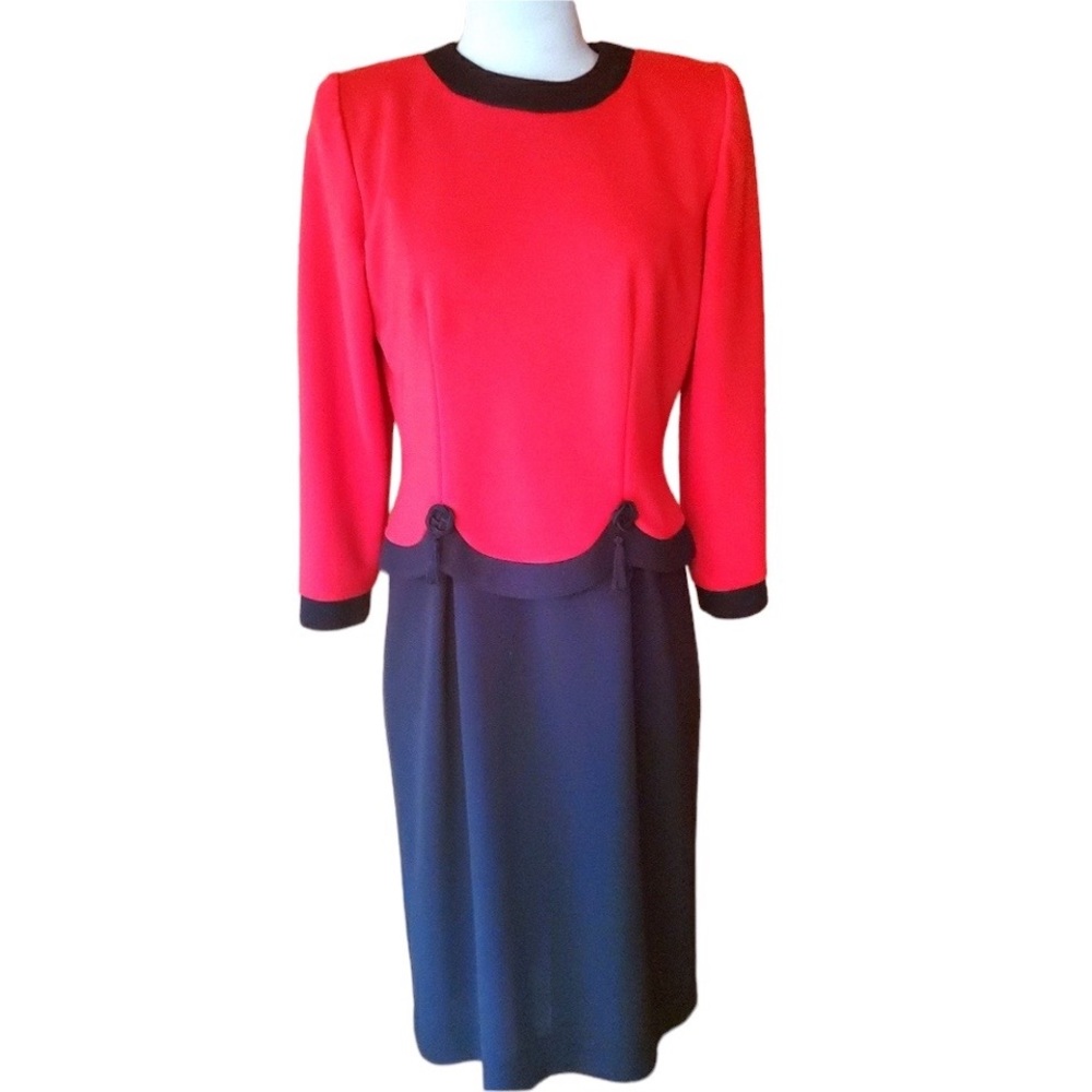 1980s‎ Caron Red & Black Knit Dress